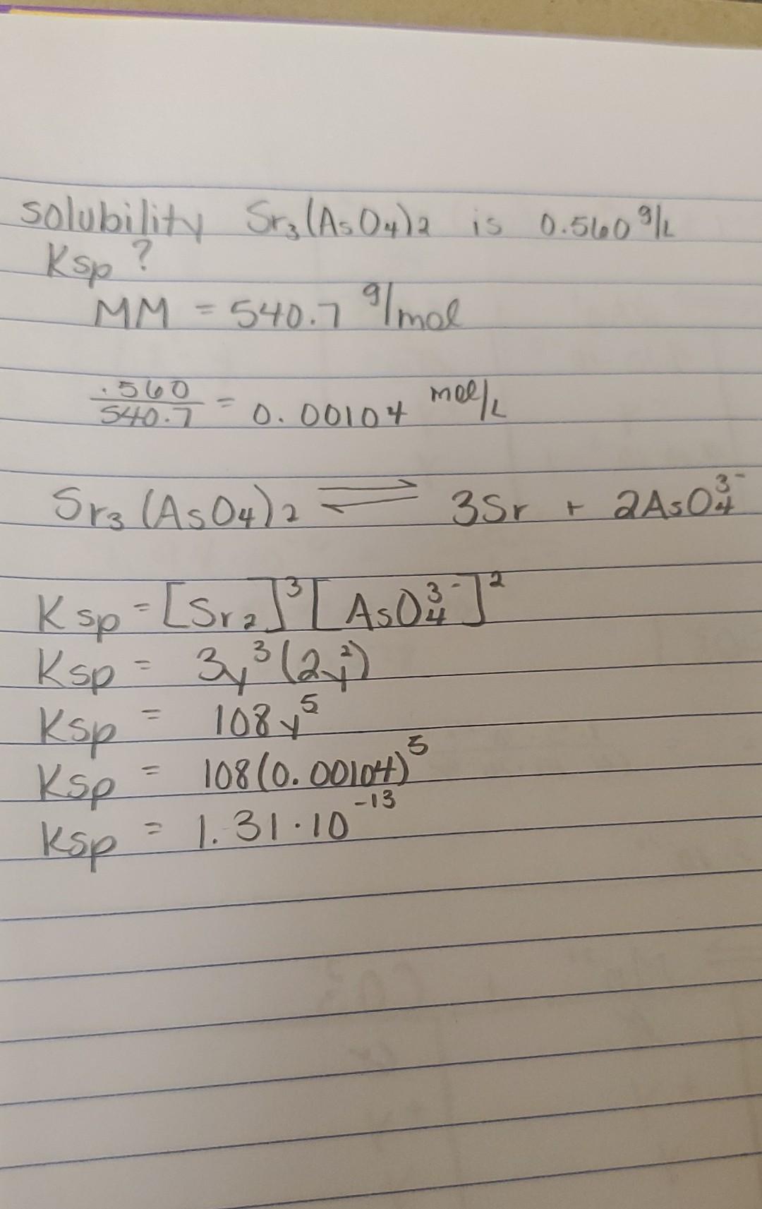 Solved At a certain temperature, the solubility of strontium | Chegg.com