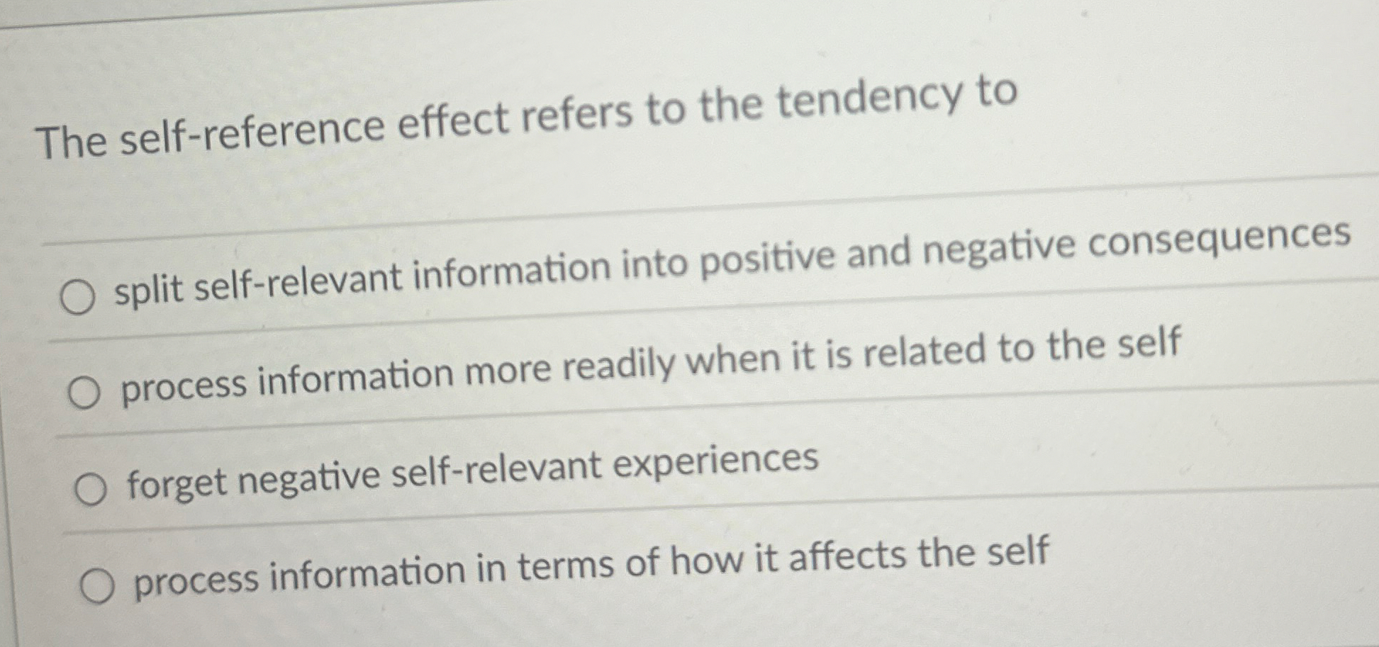 Solved The self-reference effect refers to the tendency | Chegg.com