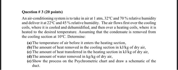 Solved Question # 3 (20 points) An air-conditioning system | Chegg.com