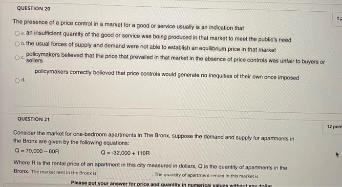 solved-1-question-20-the-presence-of-a-price-control-in-a-chegg