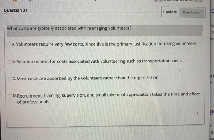 Solved Question 31 1 points Save Answer What costs are | Chegg.com