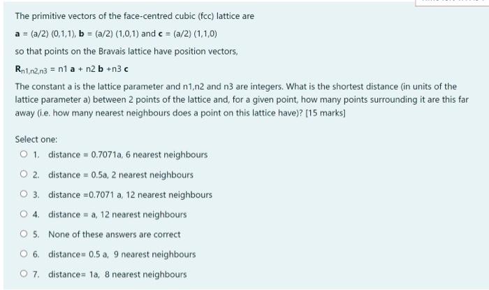 Solved The primitive vectors of the face-centred cubic (fcc) | Chegg.com