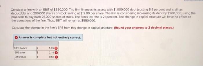 Solved Consider A Firm With An EBIT Of 550 000 The Firm Chegg