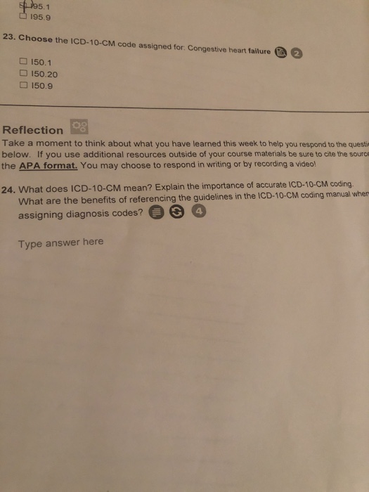 Solved 195 1 195 9 23 Choose The Icd 10 Cm Code Assigned Chegg Com