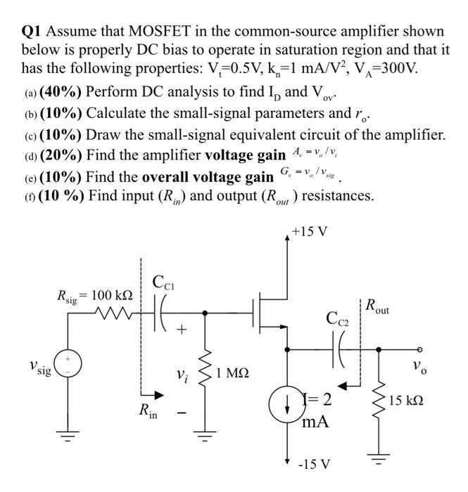 Solved Q1 Assume that MOSFET in the common-source amplifier | Chegg.com