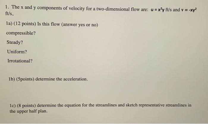 Solved 1. The x and y components of velocity for a | Chegg.com