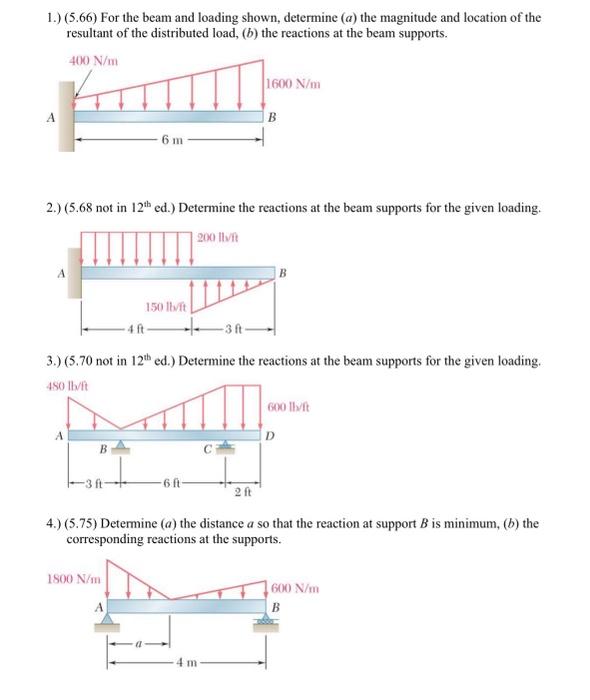 Solved 1.) (5.66) For the beam and loading shown, determine | Chegg.com