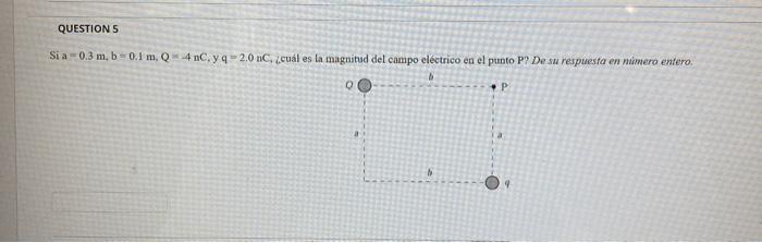 Si a \( =0.3 \mathrm{~m}, \mathrm{~b}=0.1 \mathrm{~m}, \mathrm{Q}=-4 \mathrm{nC}, \mathrm{y} \mathrm{q}=2.0 \mathrm{nC} \), i