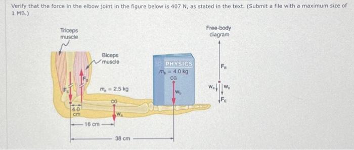 Solved Verify that the force in the elbow joint in the | Chegg.com