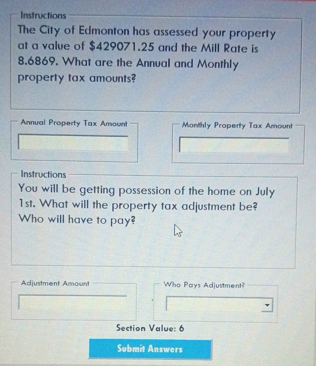 Solved Instructions The City of Edmonton has assessed your