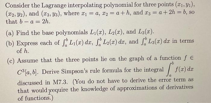 Solved Consider the Lagrange interpolating polynomial for | Chegg.com