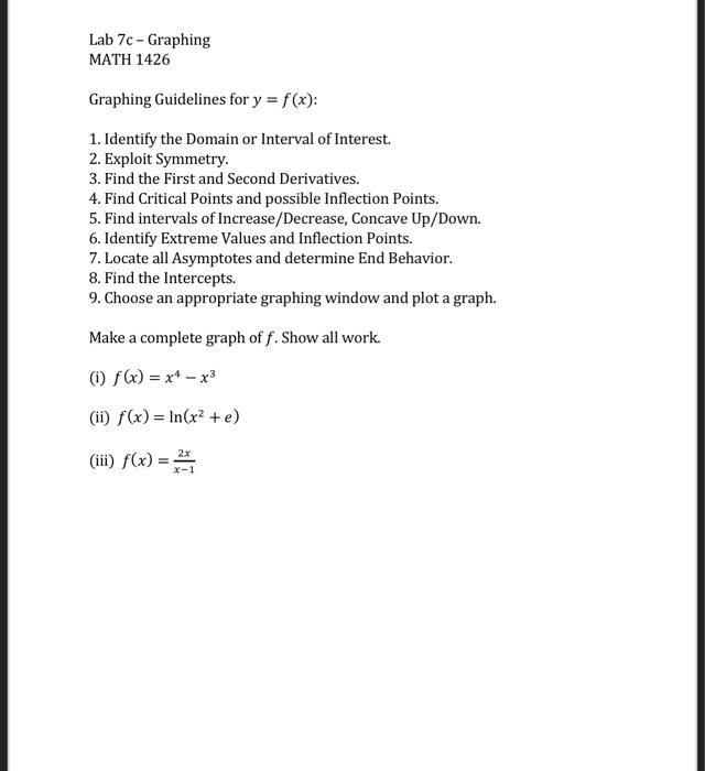 Solved Lab 7c - Graphing MATH 1426 Graphing Guidelines for y | Chegg.com