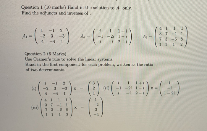 Solved Question 1 (10 marks) Hand in the solution to A, | Chegg.com