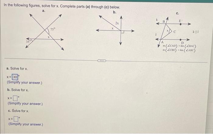 Solved In the following figures, solve for x. Complete parts | Chegg.com