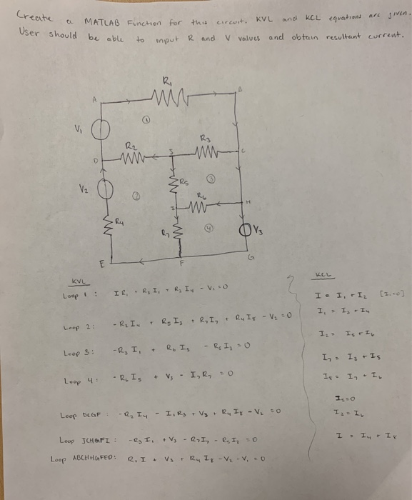 Solved Create MATLAB FUnction for this circuit. KVL and KCL | Chegg.com