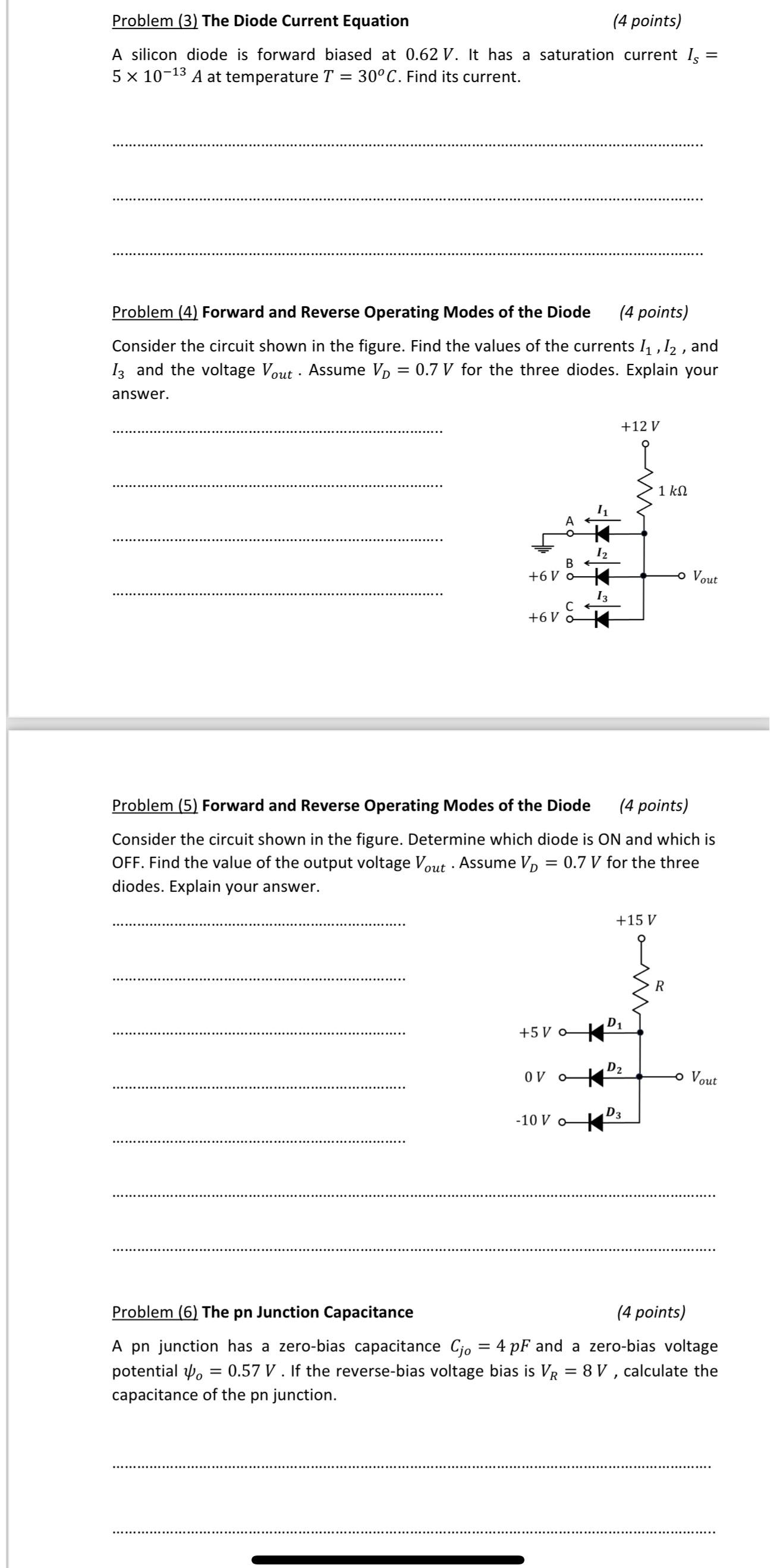 Solved Problem (3) ﻿The Diode Current Equation(4 ﻿points)A | Chegg.com