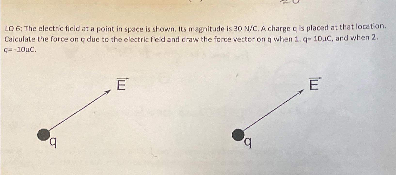 Solved LO 6: The electric field at a point in space is | Chegg.com
