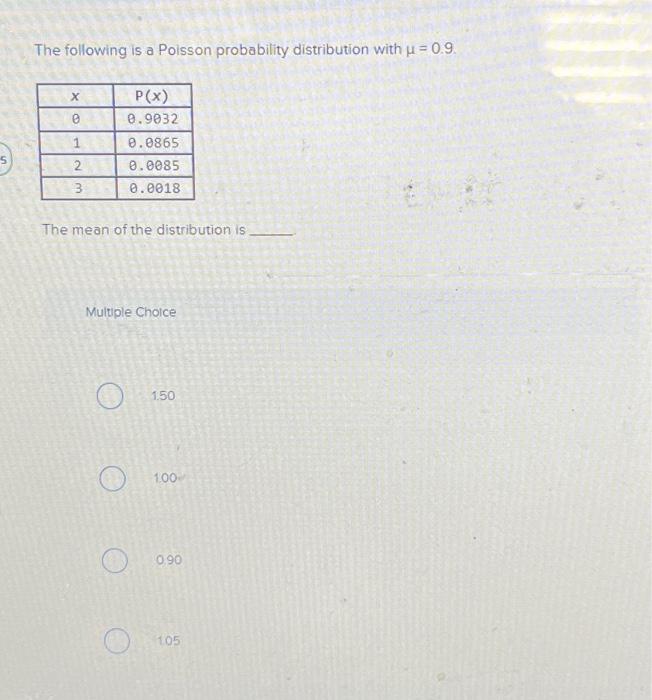 Solved 5 The following is a Poisson probability distribution | Chegg.com