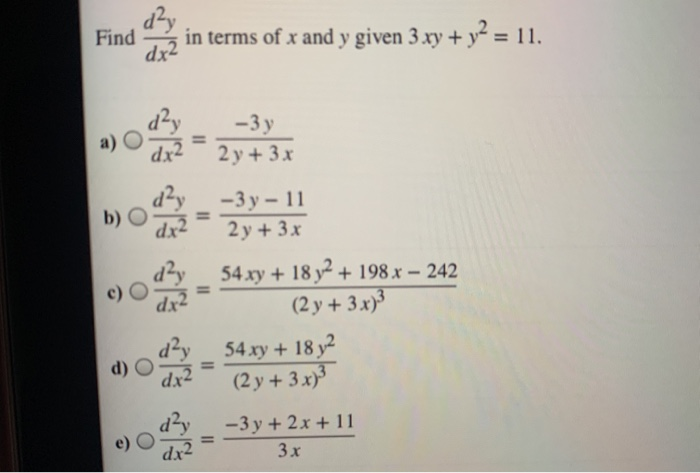 Solved Find Dx In Terms Of X And Y Given 3 Xy Y2 11 Chegg Com