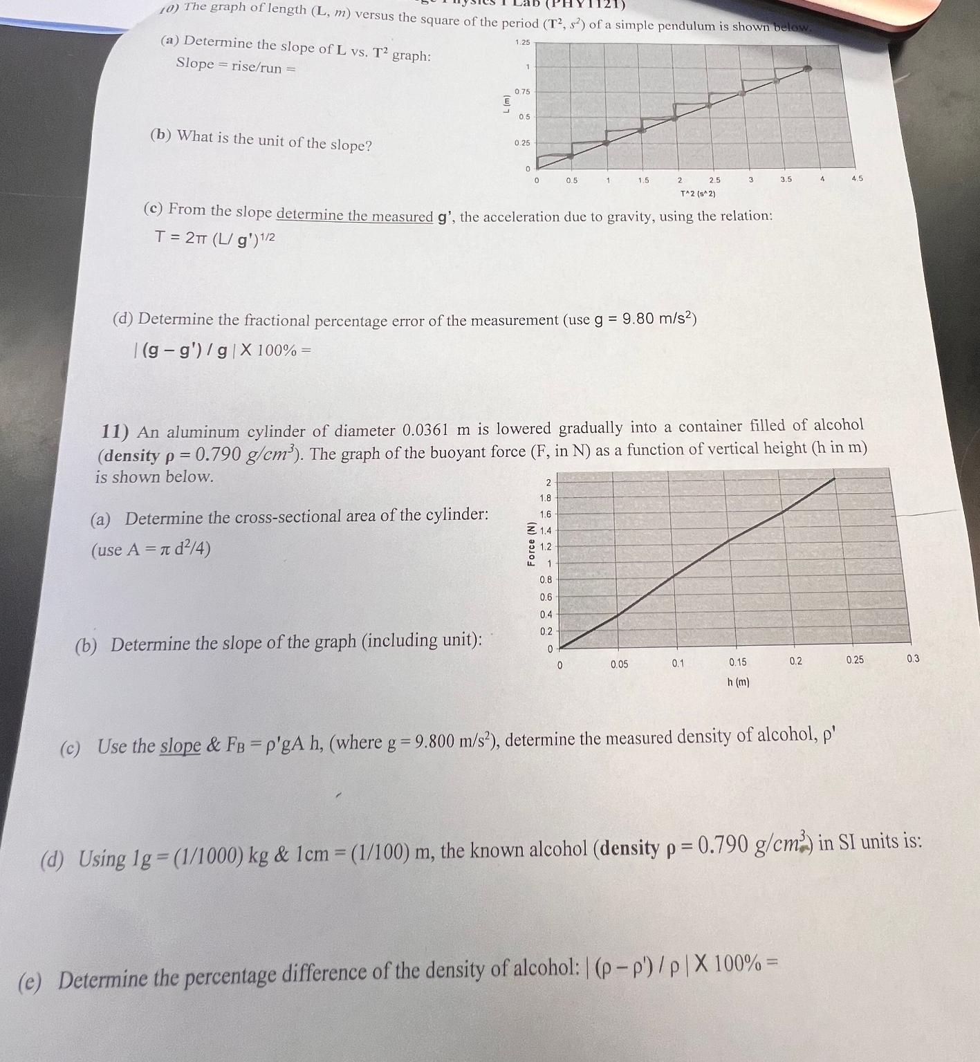 Solved (a) ﻿Determine the slope of L ﻿vs. T2 ﻿graph:Slope = | Chegg.com