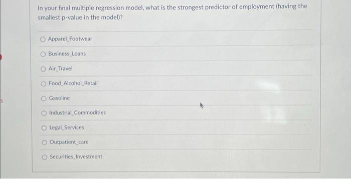 Solved Create a stepwise linear regression model for your | Chegg.com