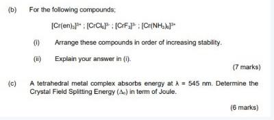 Solved (b) For The Following Compounds; | Chegg.com