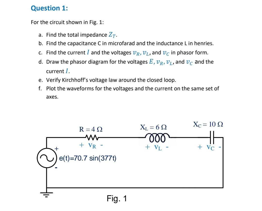 Solved Question 1: For the circuit shown in Fig. 1: a. Find | Chegg.com