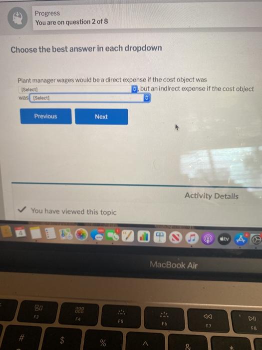 Solved Progress You are on question 2 of 8 Choose the best | Chegg.com