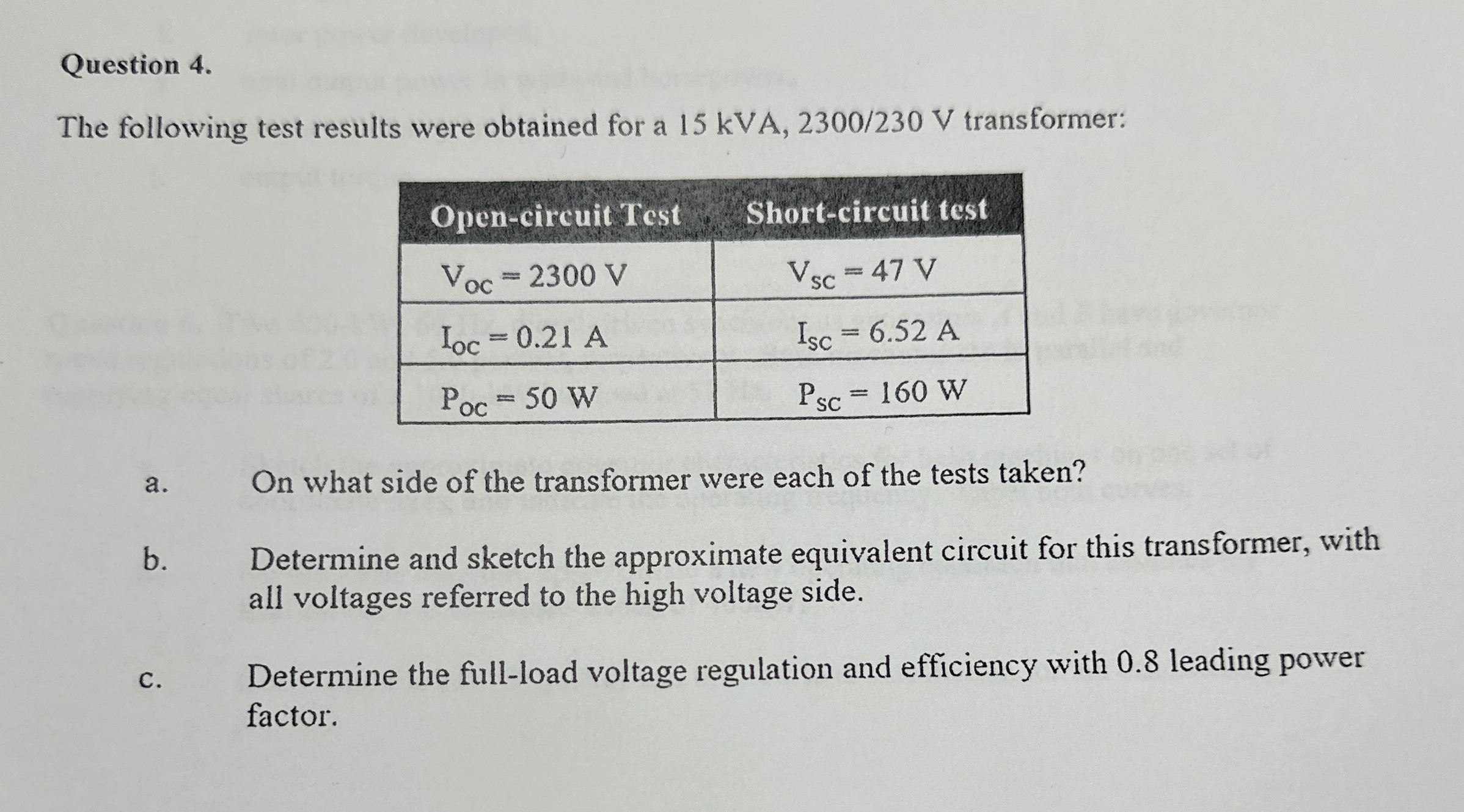Solved Question 4.The following test results were obtained | Chegg.com