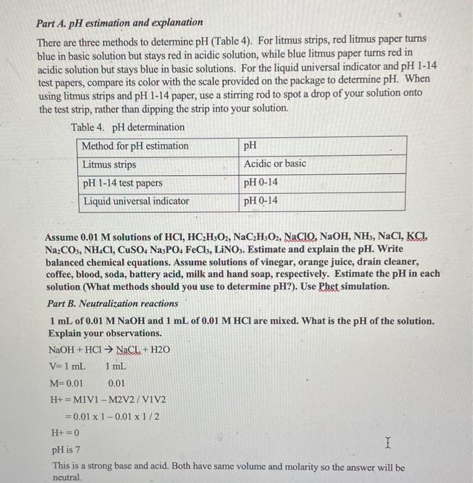 Solved Part A. pH estimation and explanation There are three 