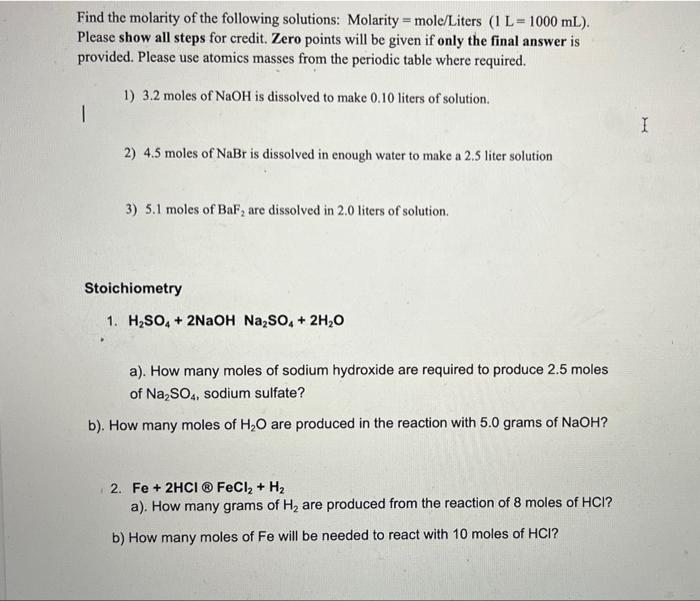 Solved Find the molarity of the following solutions: | Chegg.com