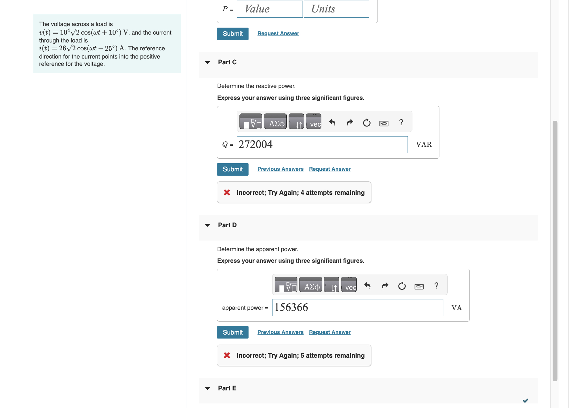 Solved Determine the power factor for the load.Express your | Chegg.com