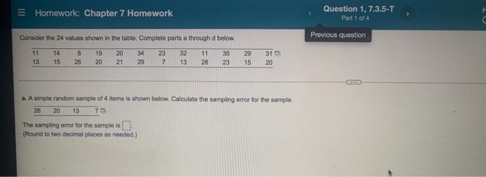 Solved Homework: Chapter 7 Homework Question 1, 7.3.5-T Part | Chegg.com