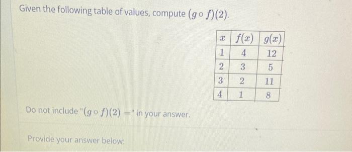 Solved Given the following table of values, compute | Chegg.com