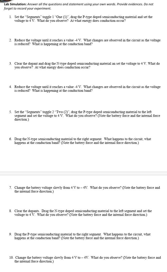 Lab Simulation: Answer all the questions and | Chegg.com