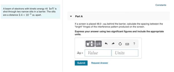 Solved Constants A beam of electrons with kinetic energy 45 | Chegg.com