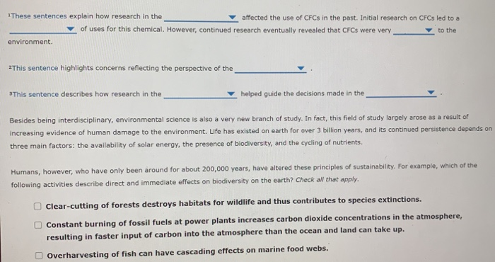Solved Environmental Science The blanks have multiple choice | Chegg.com