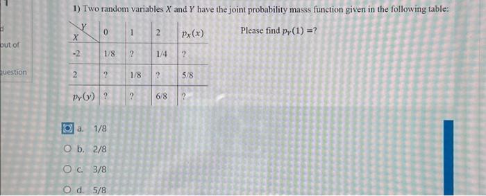 Solved out of question O 1) Two random variables X and Y | Chegg.com