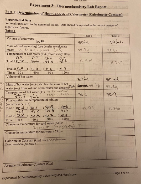 Lab Report Experiment Calorimetry And Thermochemistry My XXX Hot Girl
