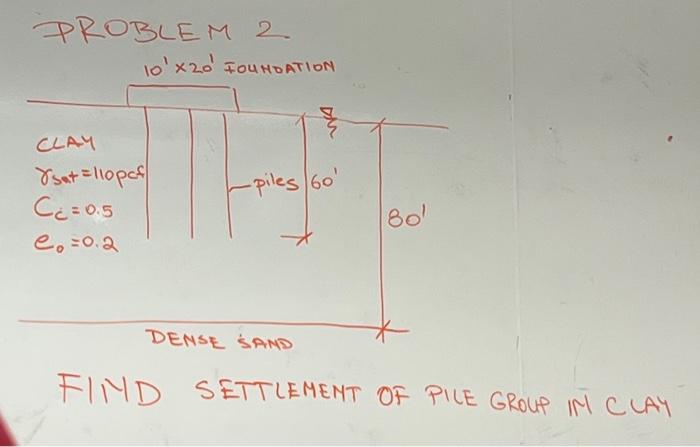Solved PROBLEM 2 10' x 20' FOUNDATION CLAY TI piles/60' | Chegg.com