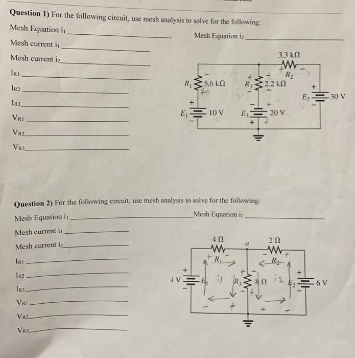Solved Question 1) For the following circuit, use mesh | Chegg.com