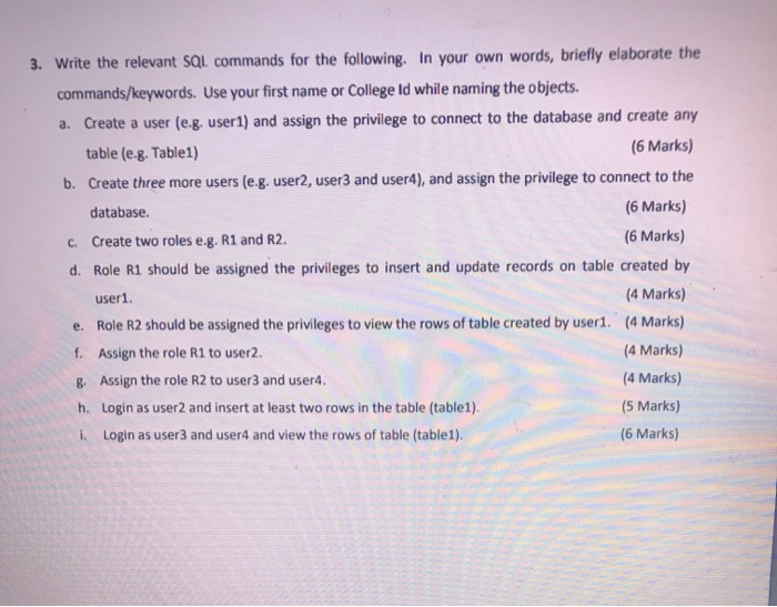 Solved 3. Write the relevant SQL commands for the following. | Chegg.com