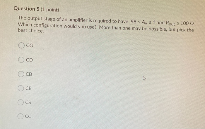 Solved Question 5 (1 point) The output stage of an amplifier | Chegg.com
