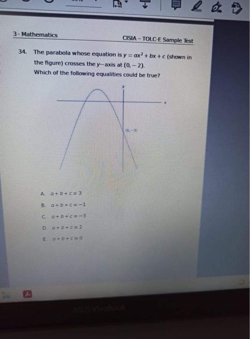 Solved 3- Mathematics CISIA - TOLC-E Sample Test 34. The