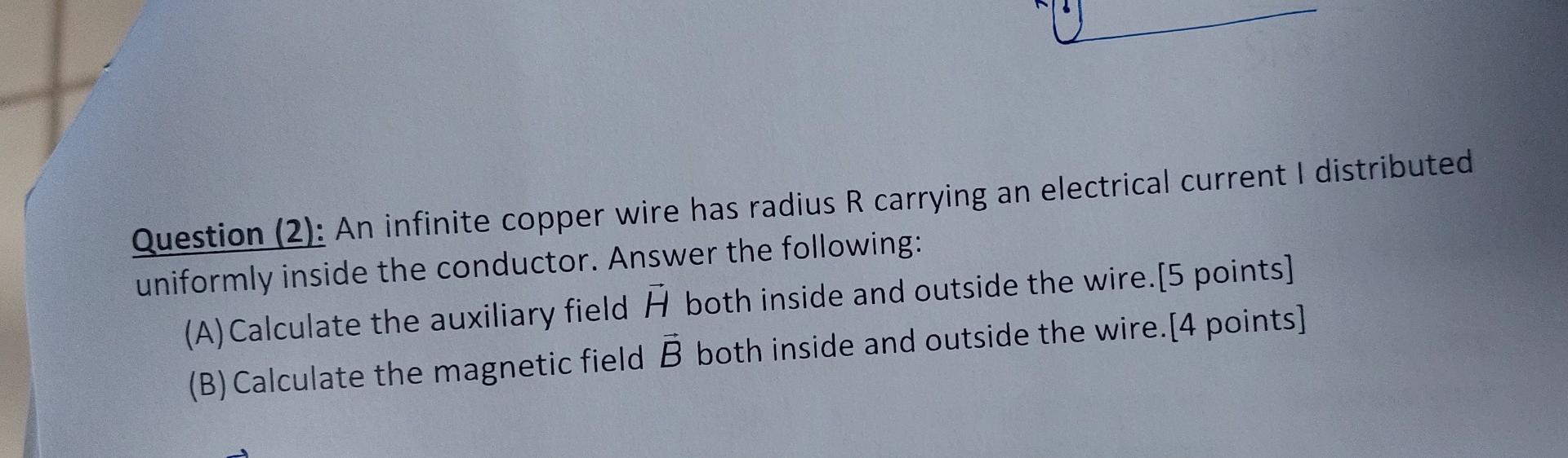 Solved Question (2): An infinite copper wire has radius R | Chegg.com