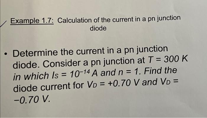 Solved Example 1.7: Calculation of the current in a pn | Chegg.com