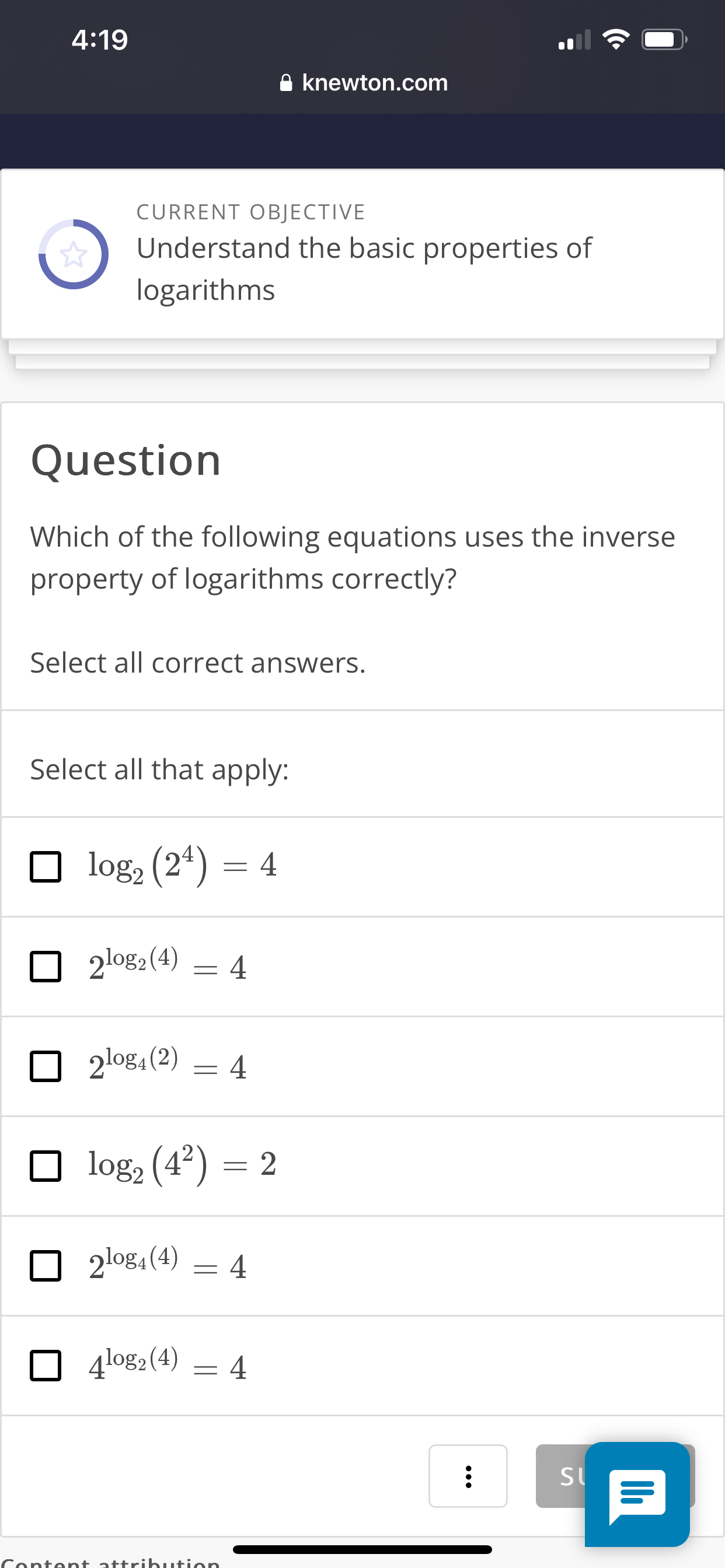 Solved 4:19knewton.comCURRENT OBJECTIVEUnderstand the basic | Chegg.com