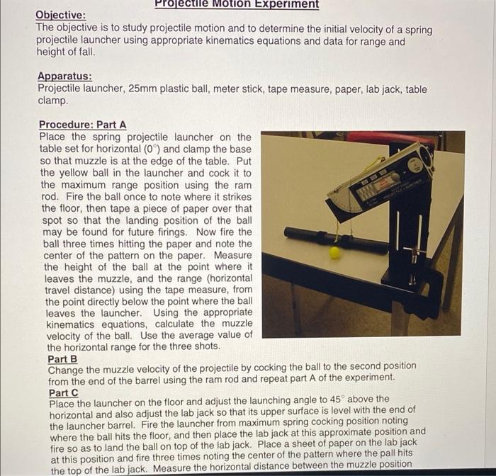 objective of projectile motion experiment