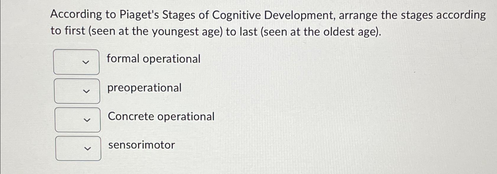 Solved According to Piaget s Stages of Cognitive Chegg