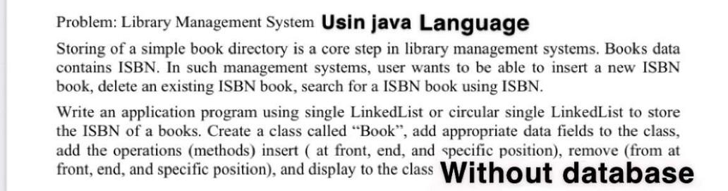 Solved Problem: Library Management System Usin Java Language | Chegg.com